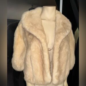 Elegant Cream Genuine Fur Coat